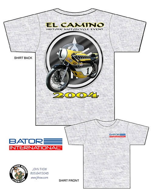 Yamaha racing motorcycle T-shirt design for the El Camino historic motorcycle show