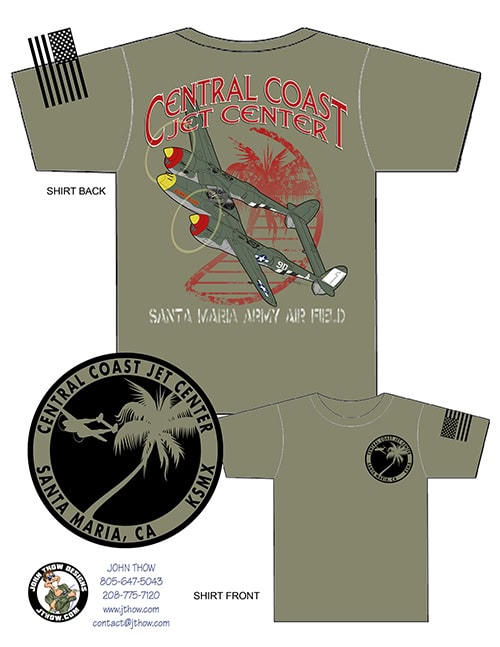 P-38 Lightning 'Kunk's Klunk' World War II tribute T-shirt for Central Coast Jet Center