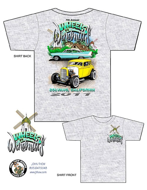 2011 7th Annual Wheels and Windmills T-shirt featuring hot rods and custom cars